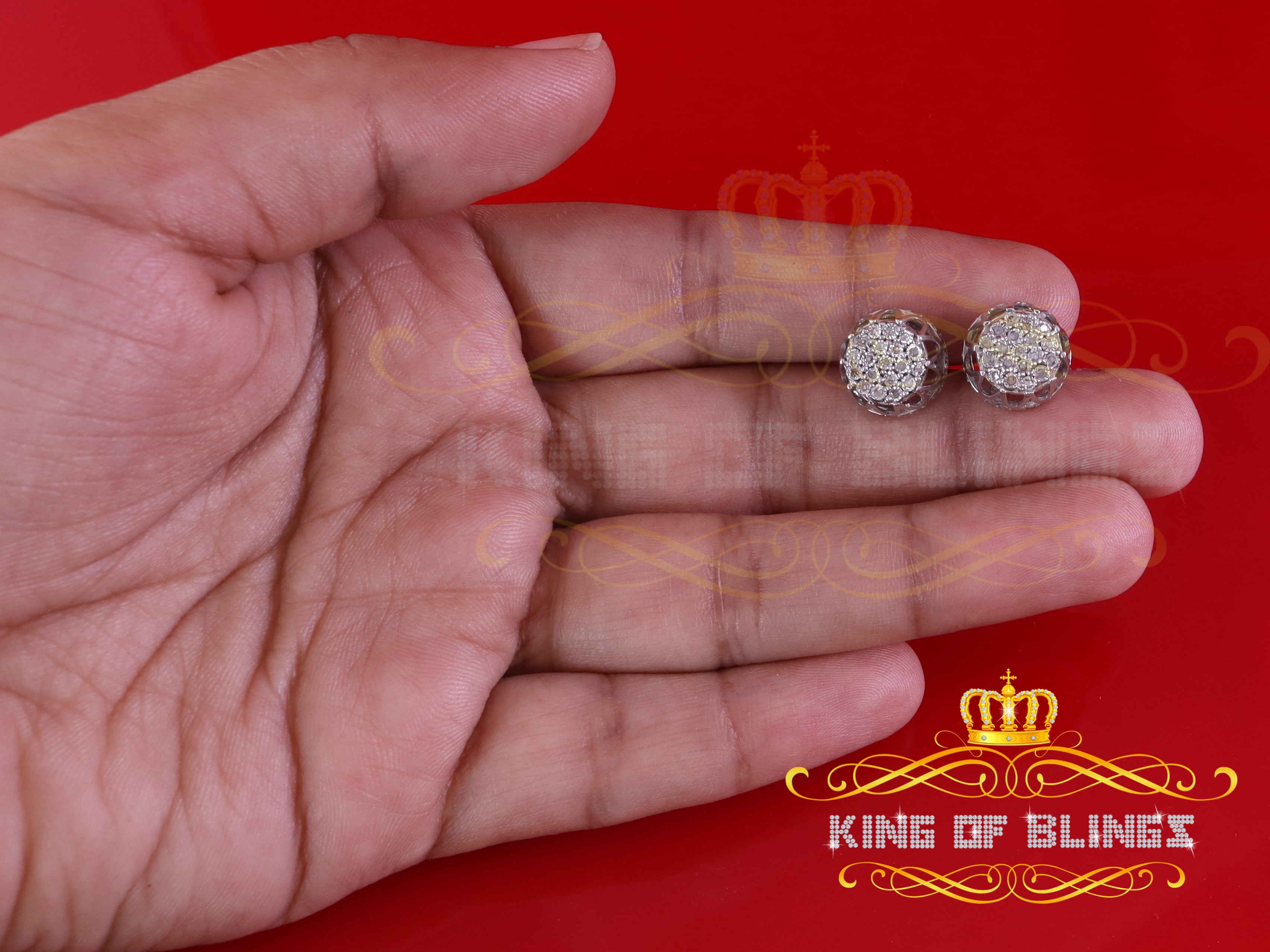 King of Bling's 0.07ct Diamond 925 Sterling White Silver for Men's & Womens Stud Round Earrings