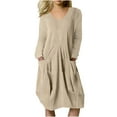 thumbnail image 2 of Jsaierl Womens Cotton Linen Dresses Short Sleeve Casual Plus Size Maxi Dress Tunic Solid Color Round Neck Dress Bohemian Flowy Dresses 2024, 2 of 8