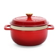 thumbnail image 3 of Cast iron 5QT cooking pot - Gradient red - Includes two silicone gloves - Enamel pot, 3 of 10
