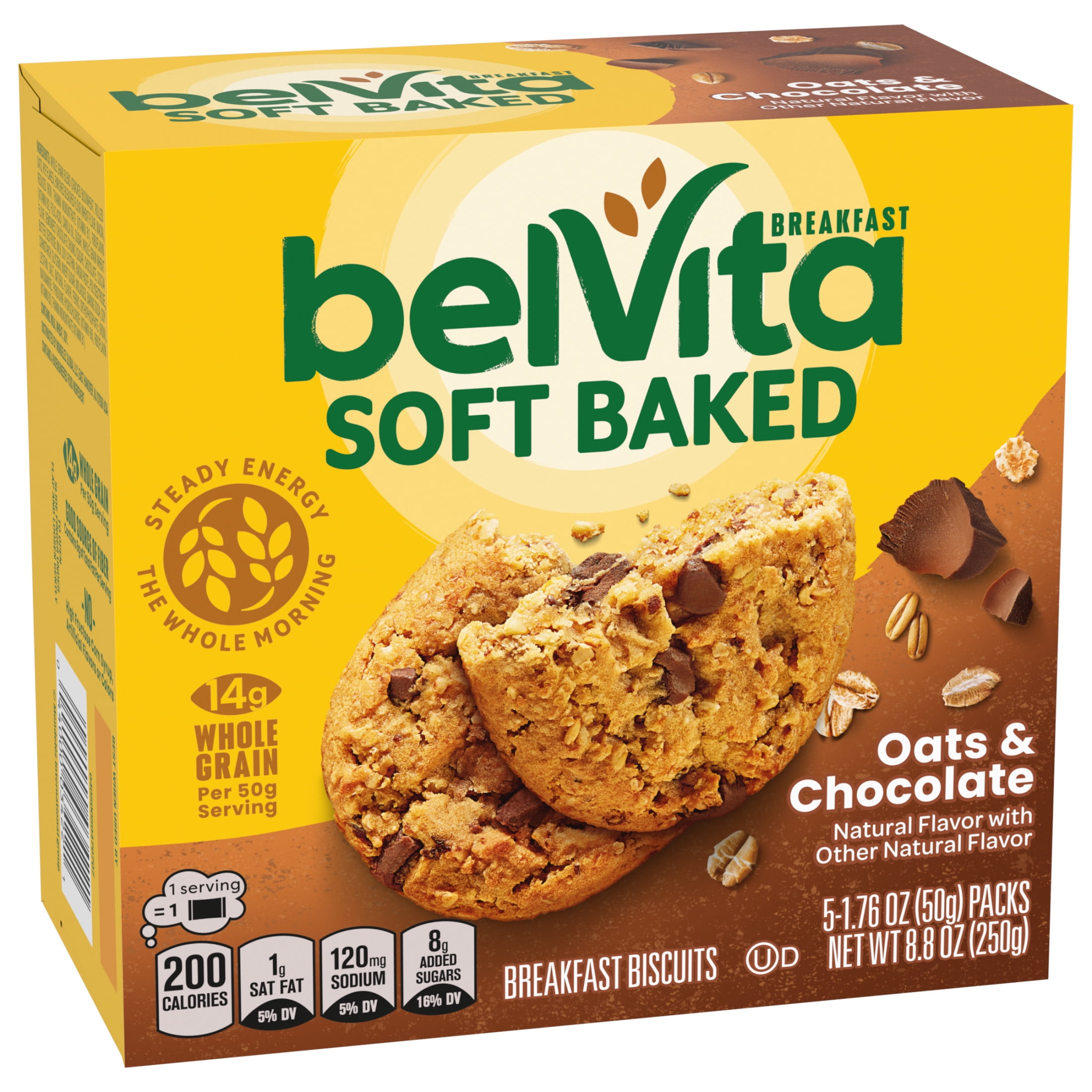 belVita Soft Baked Breakfast Bars, Oats & Chocolate, 5 Packs (1 Biscuit Per Pack)