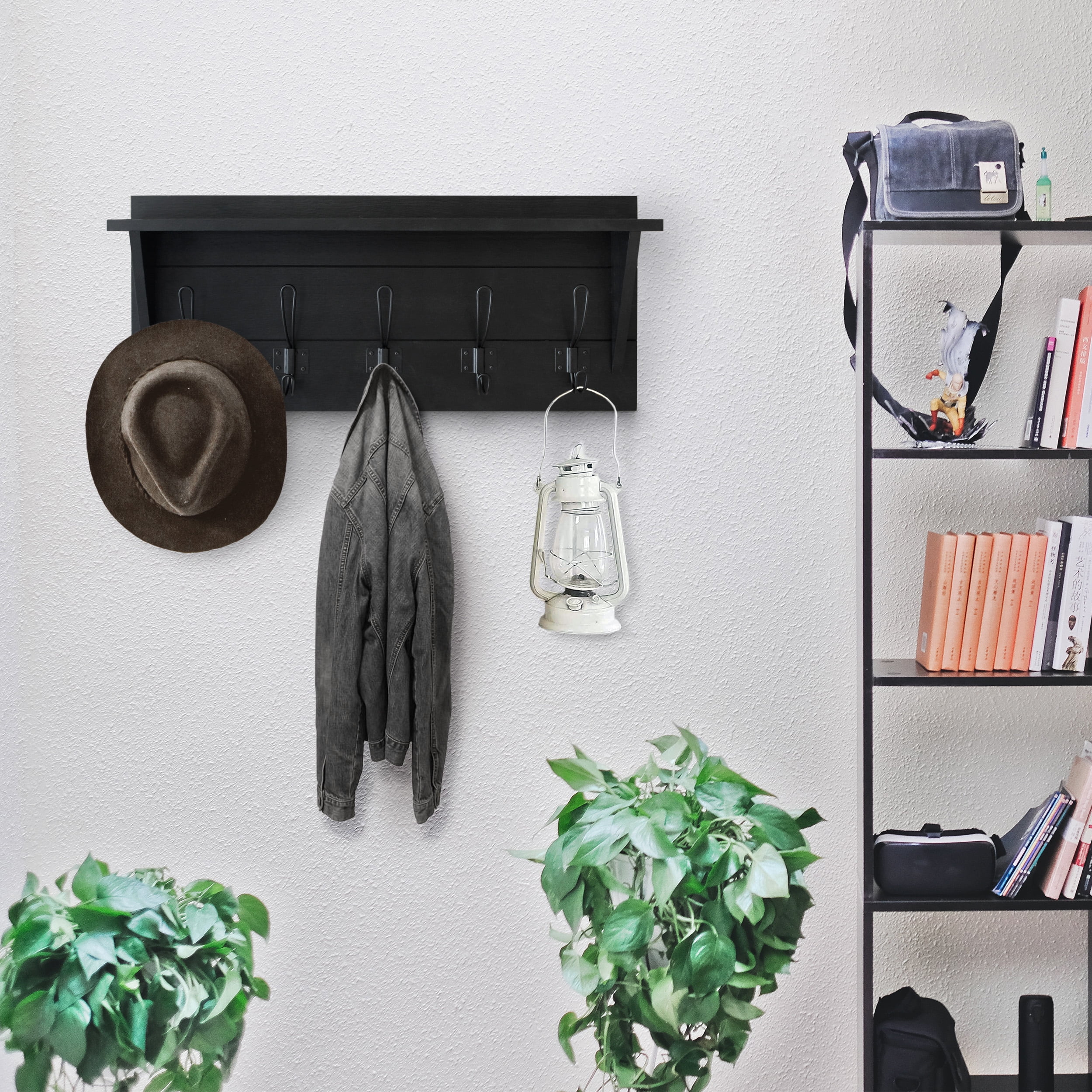 HBCY Creations Rustic Wall Mounted Coat Rack Shelf Wooden Country