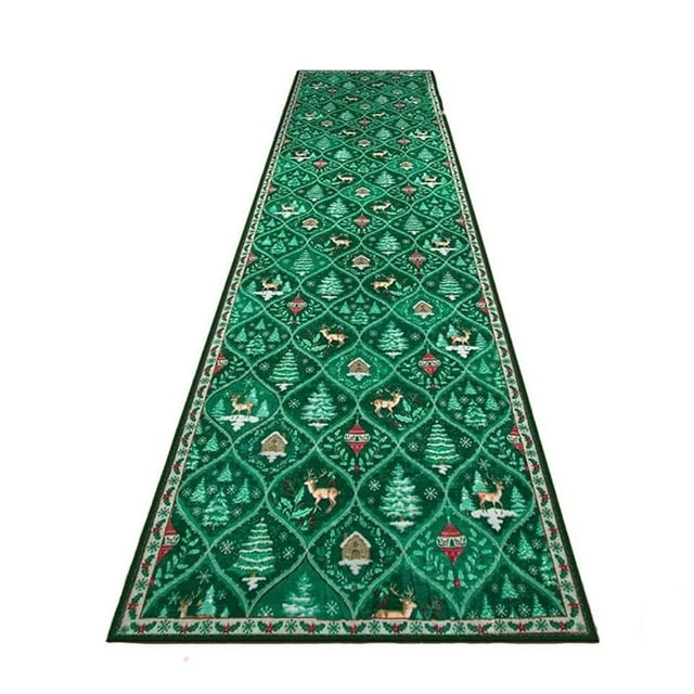 Christmas Deer Santa Long Rug — Festive Soft & Washable Holiday Carpet Cozy Santa Christmas Trees and Snowflakes Holiday Runner Rug for Kitchens Hallways Entryways and Valentines Decor