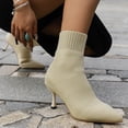thumbnail image 5 of Cathalem Women's Ankle Boots Female Shoes Adult Womens Boots Leather Lace up Ladies Solid Color Simple Casual Knitted Breathable Socks High Heels Boots Leather Women 11 (White, 7.5), 5 of 7
