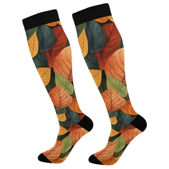 FORMRS Womens Knee High Socks Casual Long Thick Travel Daily Wear, 1 Pair, Colorful Leaves