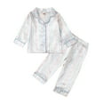 thumbnail image 5 of Kids Satin Pajamas Long Sleeve Pajamas Set 2PC Button Up Silk Set 6 12 24 Months 1T 2T 3T 4T 5T 6T Children Blue,3-4 Years, 5 of 5