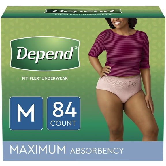 Depend FIT-FLEX Incontinence Underwear for Women, Maximum Absorbency, M, Blush, 84 Count