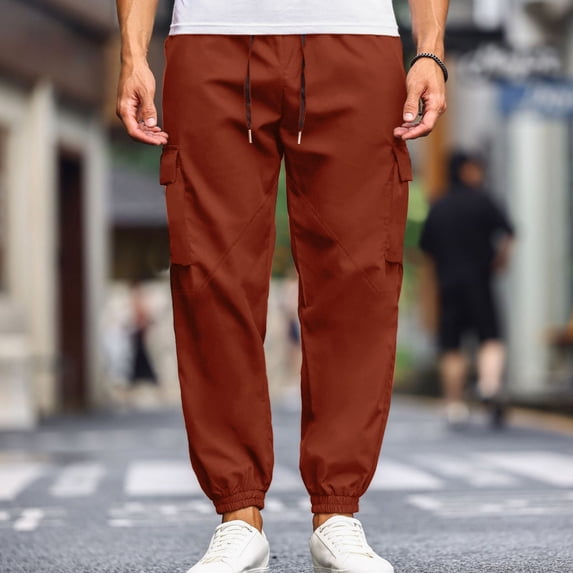 FAWUUDO Men's Cargo Pants Drawstring Waist Loose Trousers Casual Sportswear for Fall Winter Wear 2XL Red