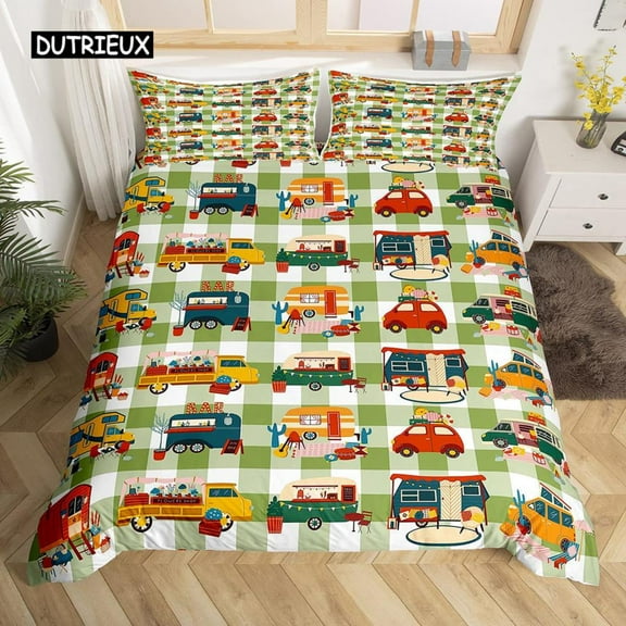 Truck Excavator Duvet Cover Set Size for Kids Nursery Cartoon Tractor Engineering Vehicle truction Theme Bedding Set