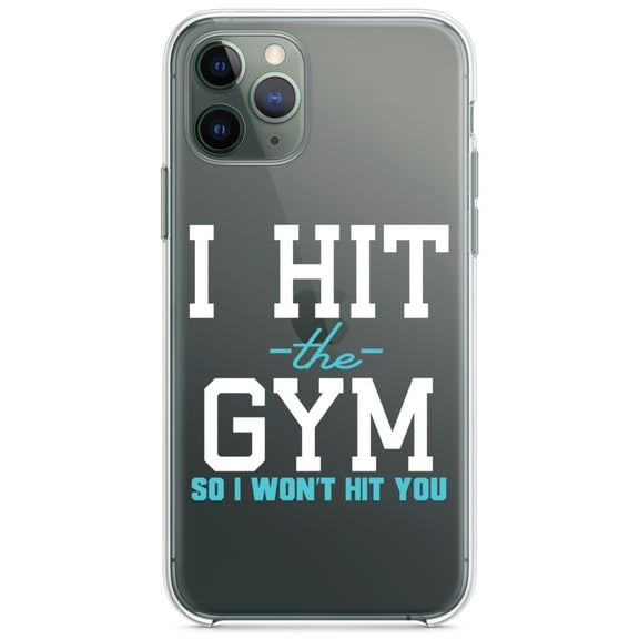 DistinctInk Clear Shockproof Hybrid Case for iPhone 11 Pro (5.8" Screen) - TPU Bumper Acrylic Back Tempered Glass Screen Protector - I Hit the Gym So I Won't Hit You