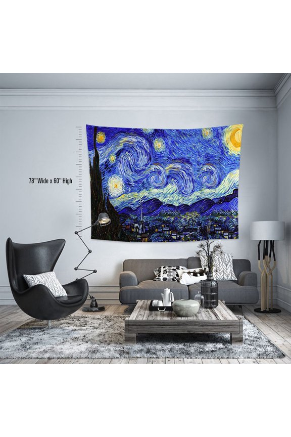 3S Brother's World Classic Art Masterpiece Tapestry Series - Vincent Van Gogh - Starry Night Classical Art Tapestry Antique Vintage Collection Home Décor - Made in Turkey (55"Wx51"L)