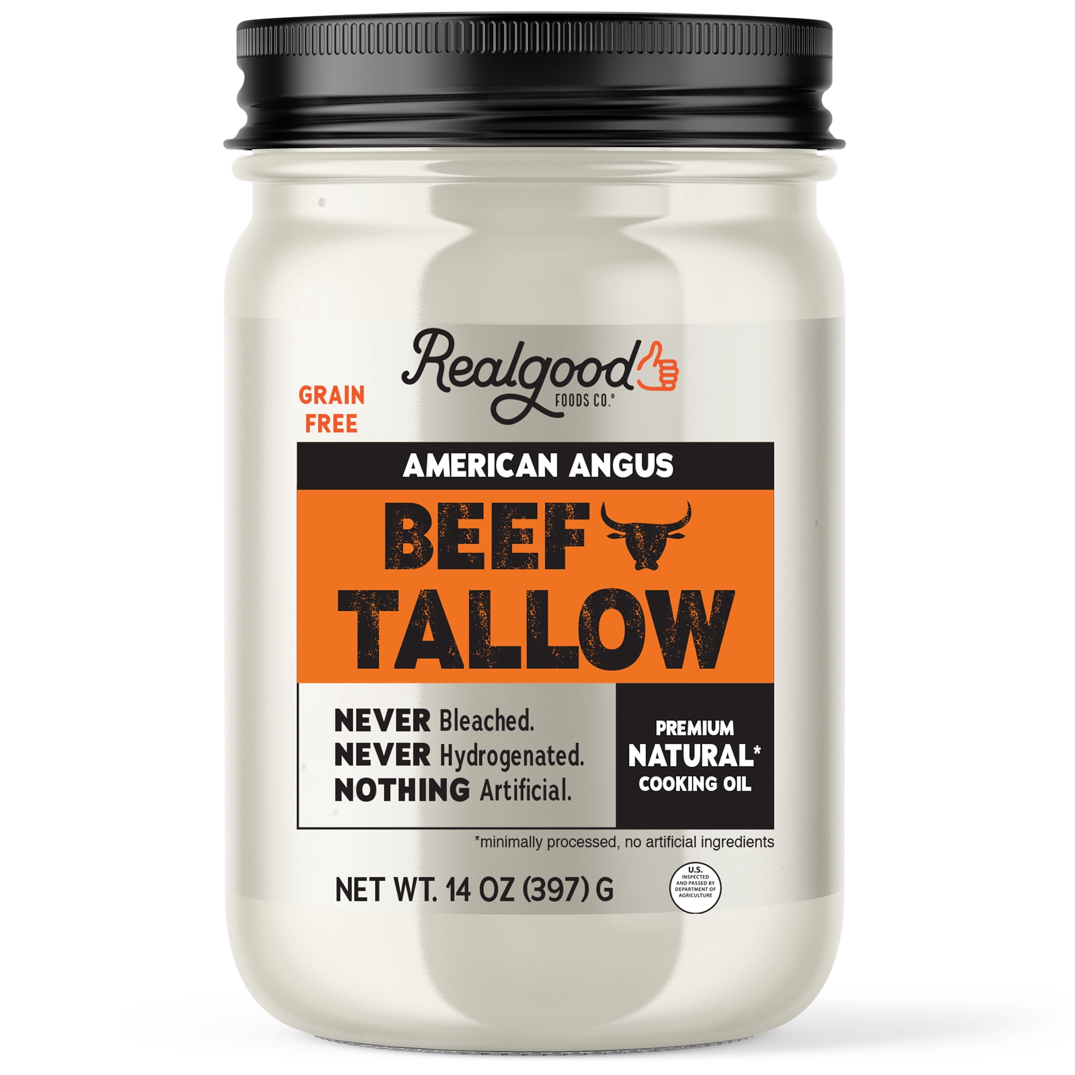 (6 pack) Real Good Foods Co. American Angus Beef Tallow Oil, 14oz Glass Jar