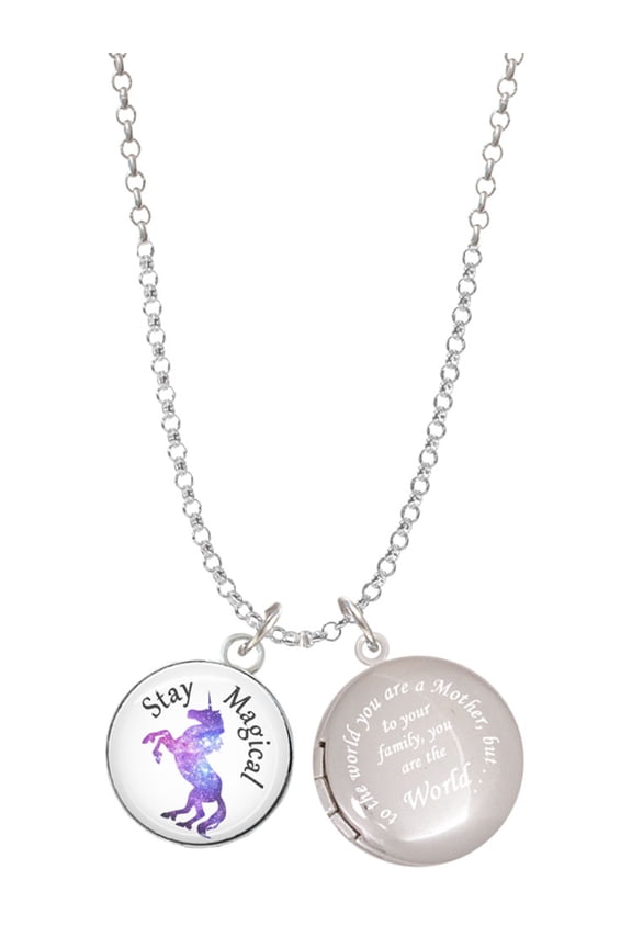 Silvertone Domed Stay Magical Unicorn To the World You are a Mother Locket Necklace