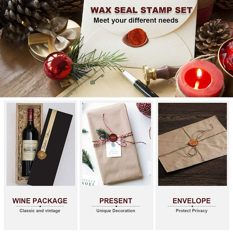 Christmas Wax Seal Stamp Set, 6pcs Sealing Wax Stamps with Wooden Handle and Gift Box for Wedding Invitation, Card, Gift Wrap, Envelopes, Holiday