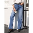 thumbnail image 5 of LWavelet Womens Cuffed Wide Leg Jeans High Waisted Daily Casual Denim Pants Blue S, 5 of 7