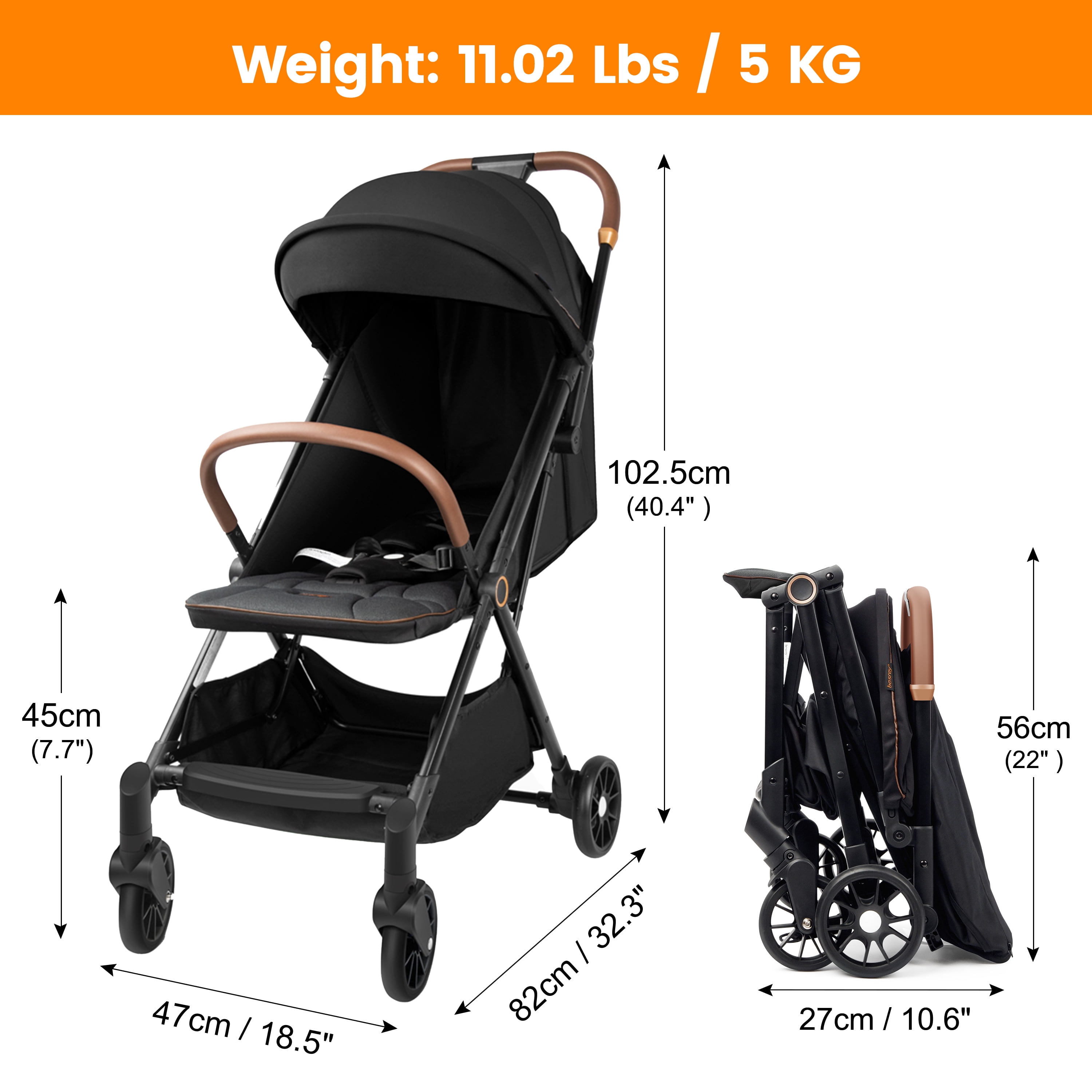 besrey Silla Paseo Bebe Ligera Compacta Cochecito Viaje Avión solo 4,9 kg  Carritos de Bebe Plegable 6-36 Meses,Gris : : Bebé