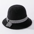 thumbnail image 2 of CoCopeaunts Solid Color Bucket Hat for Women Autumn Winter Warm Wool Fisherman Hat Versatile Knitting Basin Hat Button Belt, 2 of 8