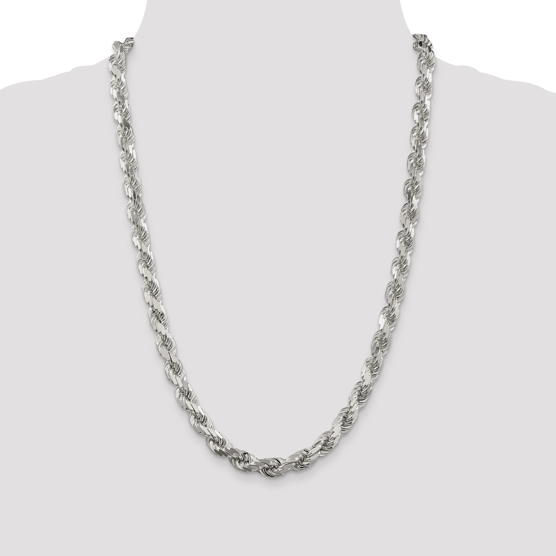 925 Sterling Silver 8mm Diamond cut Rope Chain 24 Inch Walmart