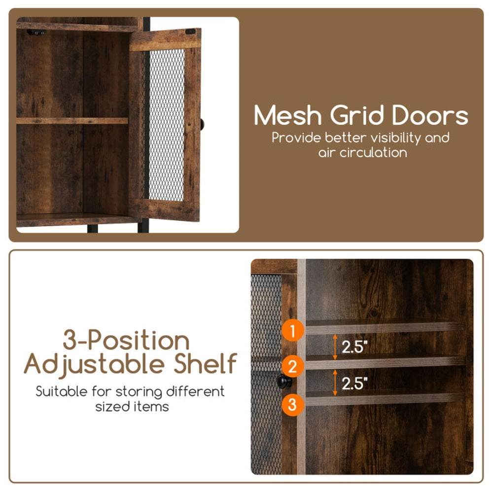 Finihen Toilet Storage Cabinet, Bathroom Cabinet Organizer, Over-The-Toilet Storage Cabinet with Heavy-Duty Metal Frame 2-door Freestanding, for Bathroom, Rustic Brown