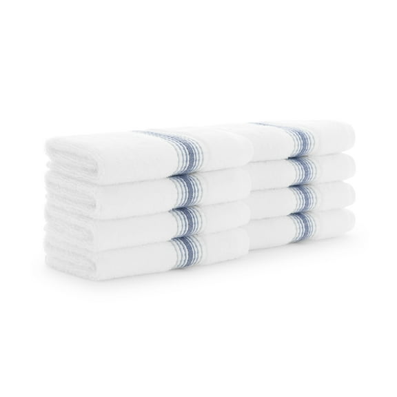Aston & Arden Turkish Cotton Wash Cloths (8-Pack, Thick 600 GSM, 13x13 in., Ultra Soft and Plush, White with Crystal Blue Ombre Striped Border