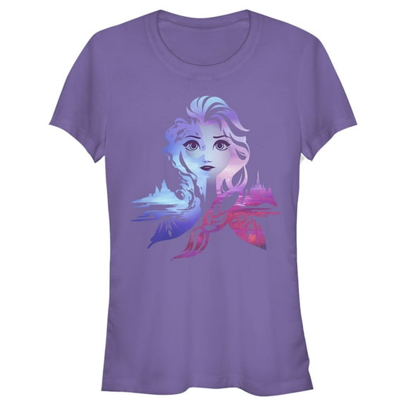 Junior's Frozen 2 Elsa Two Tone Gradient Portrait Graphic Tee Purple Small