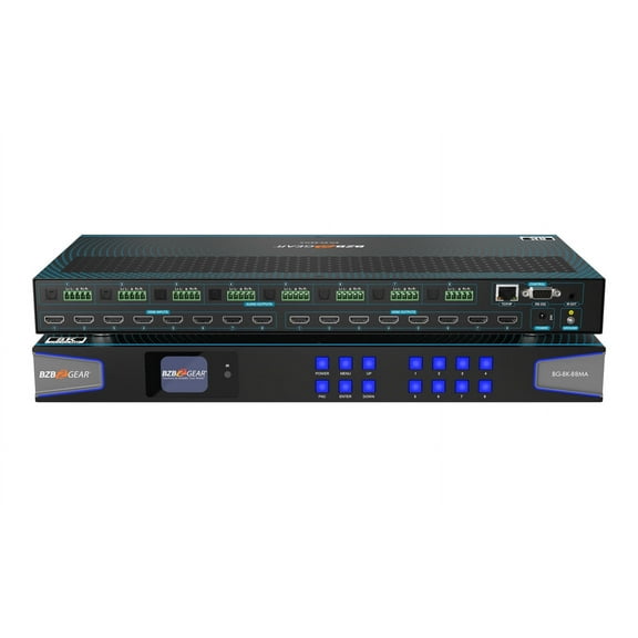 BZBGEAR 8x8 8K UHD HDMI 2.1 Matrix Switcher with Auto Downscaling/Audio De-Embedding (8K60/4K120 and VRR/FVA/ALLM Support)