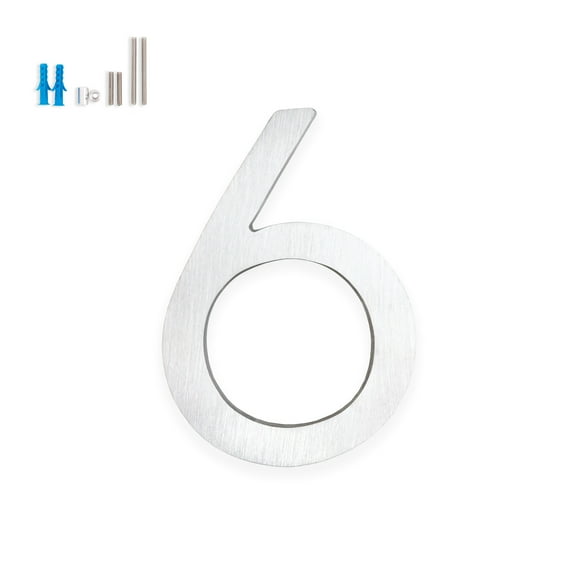 Montague Metal Products - 4" Brushed Aluminum Floating or Flat Modern House Numbers 0-9 - 6