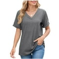 thumbnail image 2 of ZHYou V Neck Shirts for Women Oversized Summer Tops Soft Casual Short Sleeve Cute Basic Tees,Dark Gray,S, 2 of 5