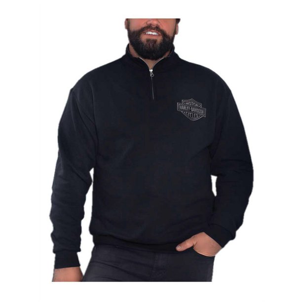 Harley-Davidson Men's Eagle Piston 1/4 Zip Cadet Pullover Sweatshirt Black