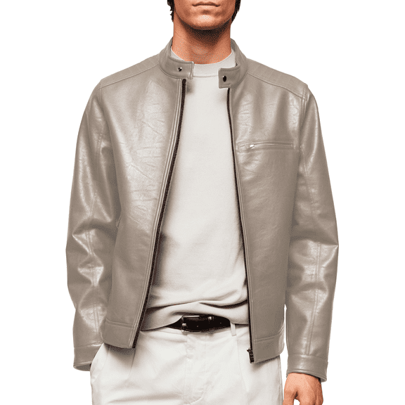 Chamarra Para Hombre Shendy Vendi Chaqueta Vinipiel Tipo Biker Crema Mediana
