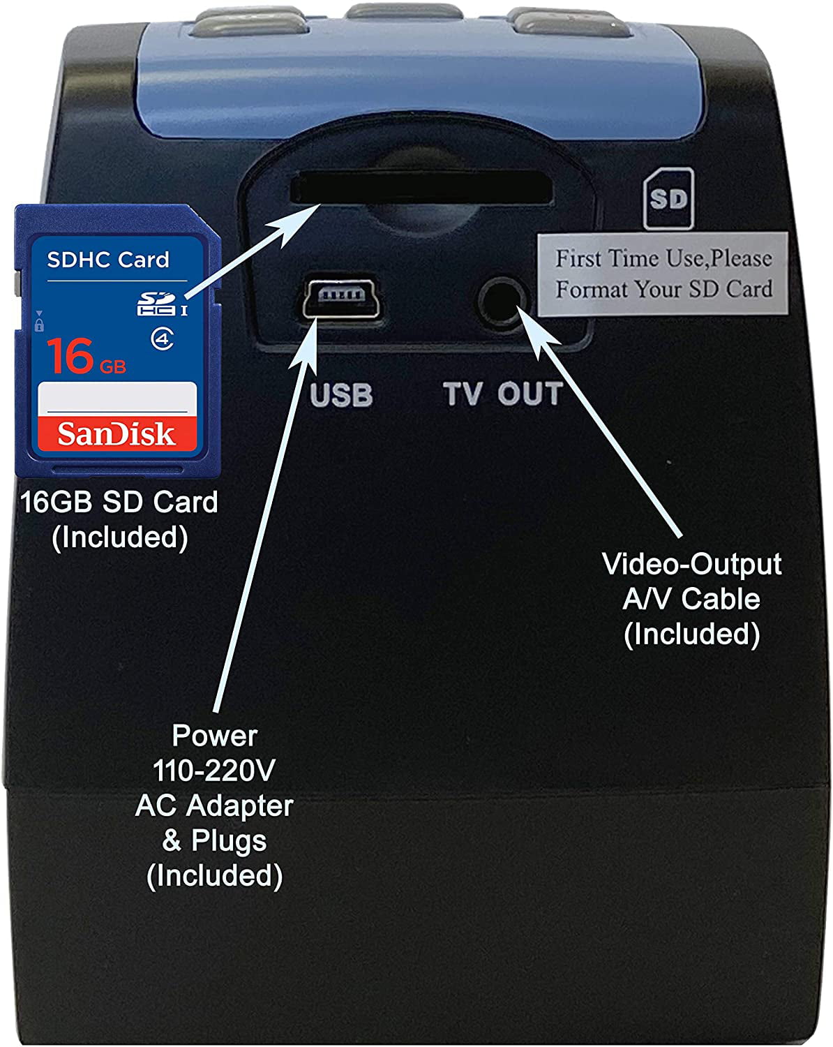 Worldwide AC Adapter Black MINOLTA Film & Slide Scanner Convert Color & B&W 35mm 126 Super 8 Films to High Res 22MP JPEG Digital Photos 16GB SD Card Large 5 Screen 110 Negative & Slides 