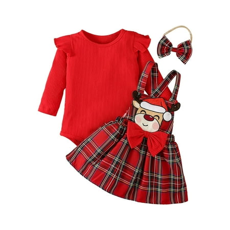 

EnJoCho Toddler Spring Clothes 2023 Autumn New Baby Girls Long Sleeved Jumpsuit Plaid Strap Dress Set Girl Casual Christmas Outfit Baby Kids Party Comfort Clothing Trendy Set