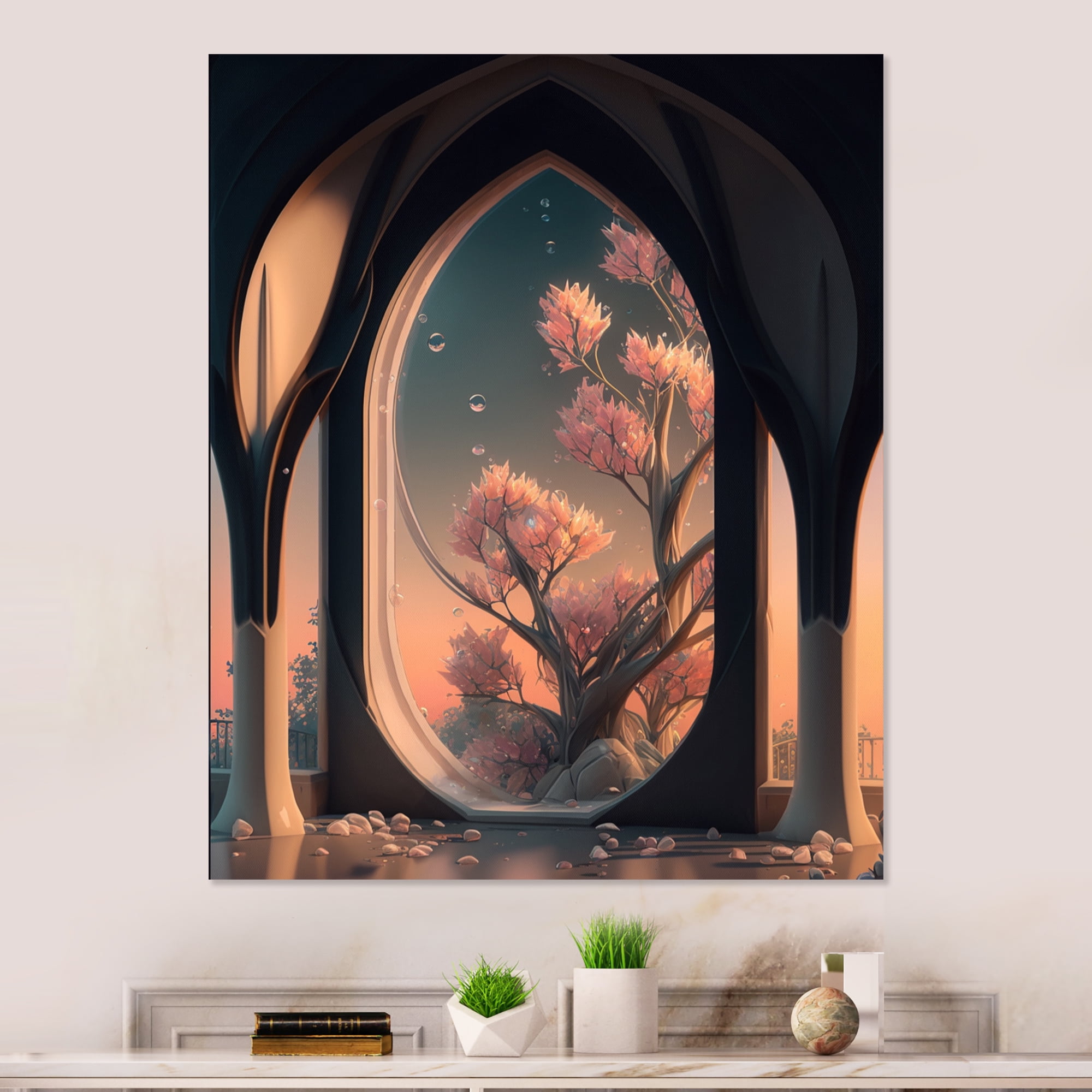 Designart Futristic Architecture With Flowers I Canvas Wall Art