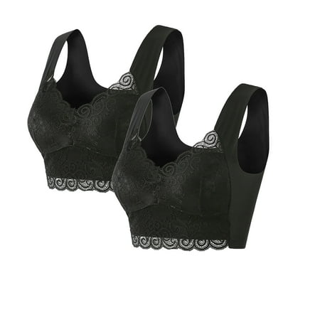 Mrasaso Weekly Deals Women Underwear Lace Plus Size Bralette 2PC Seamless Comfortable Bra Wireless Breathable LingerieBlack 2XL
