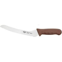 Winco KWP-92N Stl Stamped Cutlery Offset Bread Knife 9" Stainless Steel Blade, Wavy Edge, Brown Plastic Handle