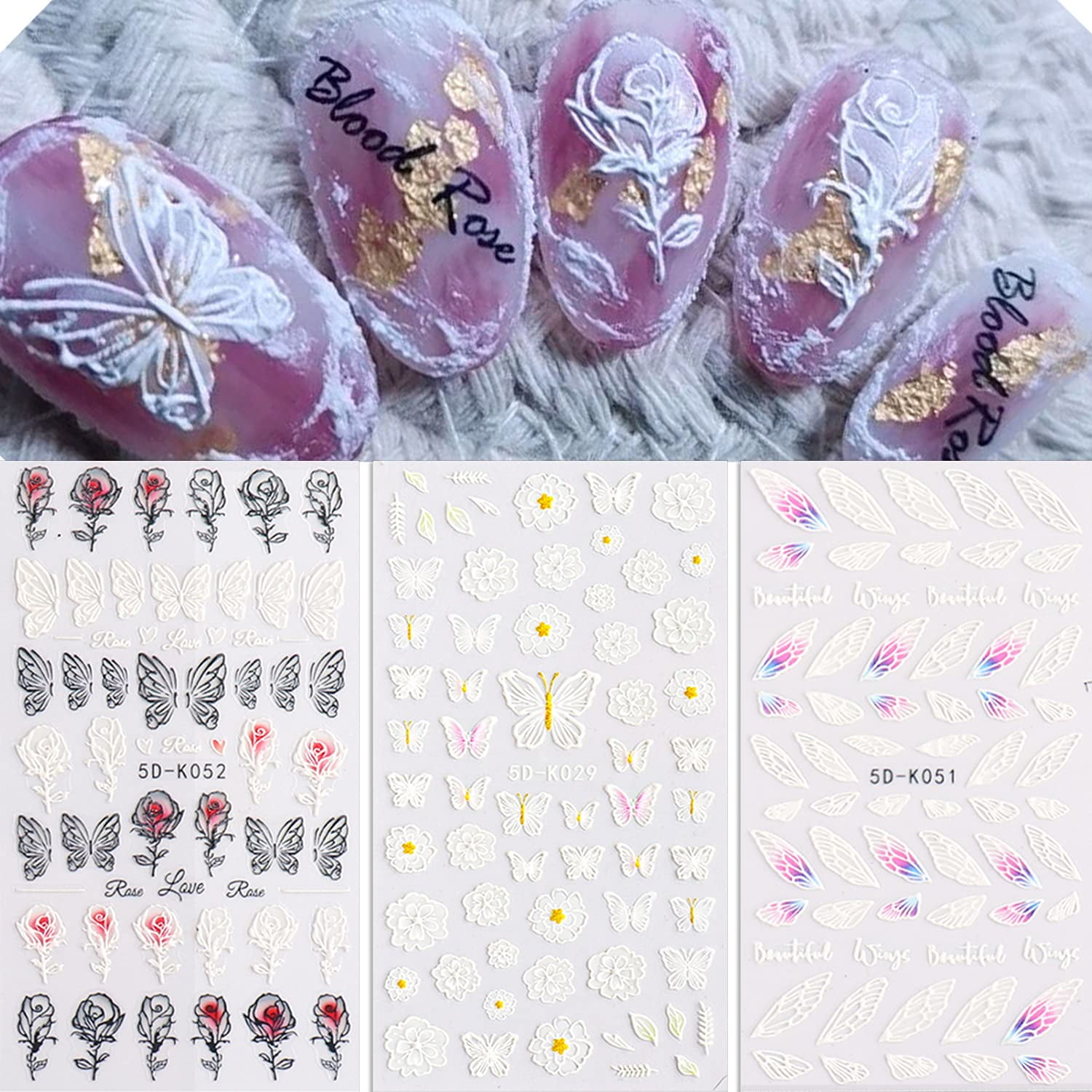 Flower Nail Art Sticker Decals 5D Exquisite Hollow Pattern Nail Art