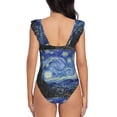 thumbnail image 5 of Goofa The Starry Night Print Women's Ruffled One Piece Swimsuit V Neck, 5 of 7