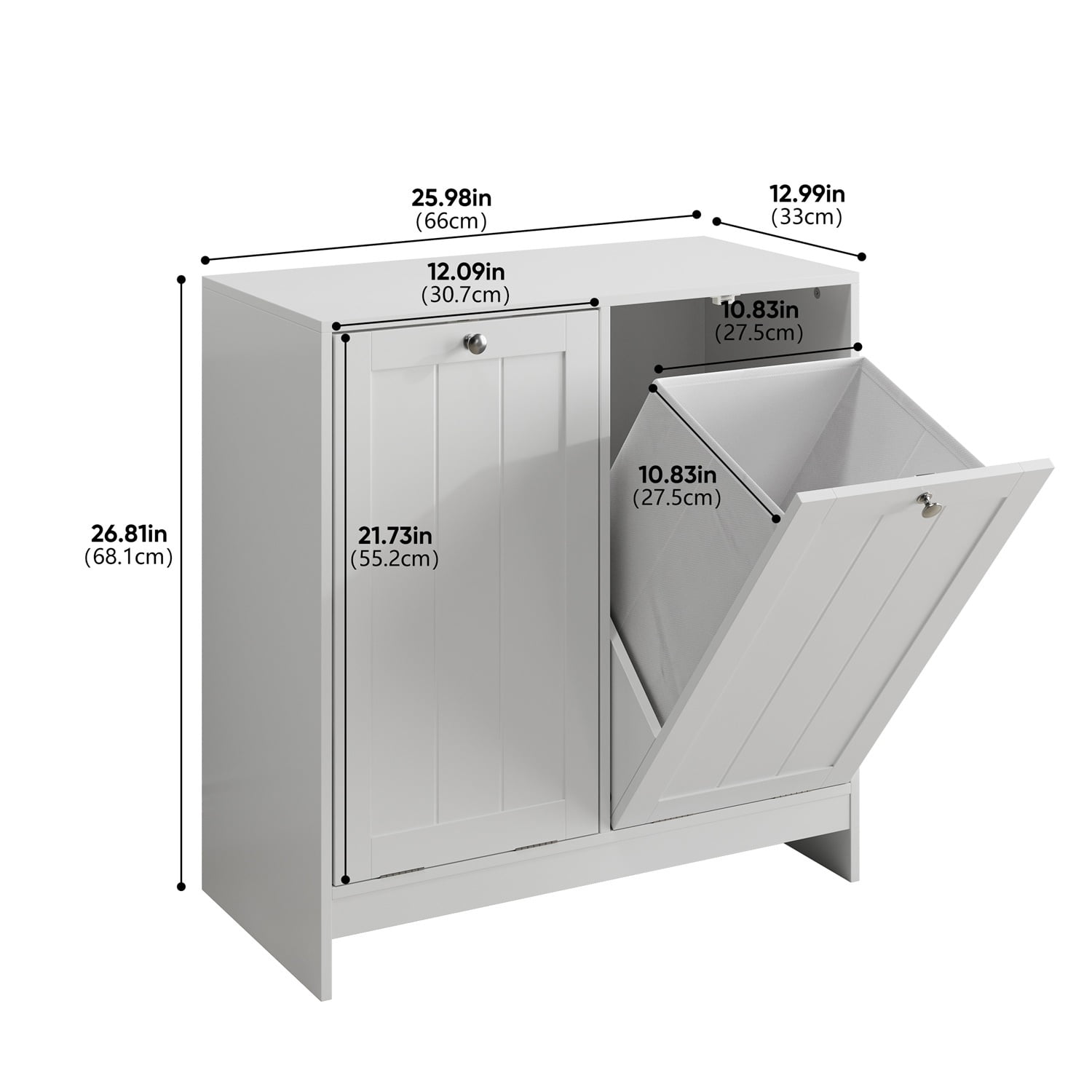 Hommoo Bathroom Laundry Storage Cabinet, Sloping Laundry Basket with Removable Inner Basket, Freestanding Household Storage Rack, White