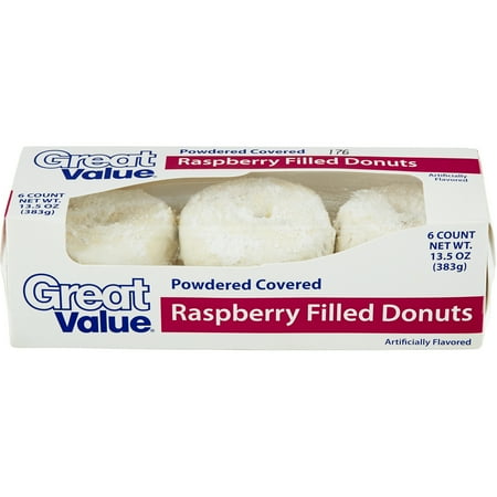 Great Value Raspberry Filled Powdered Donuts, 13.5 oz, 6 Count