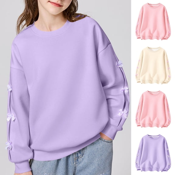 Miluxas Girl's Cute Bow Sweatshirt Long Sleeve Pullover Tops Spring Fall Clothes Purple 13-14 Years