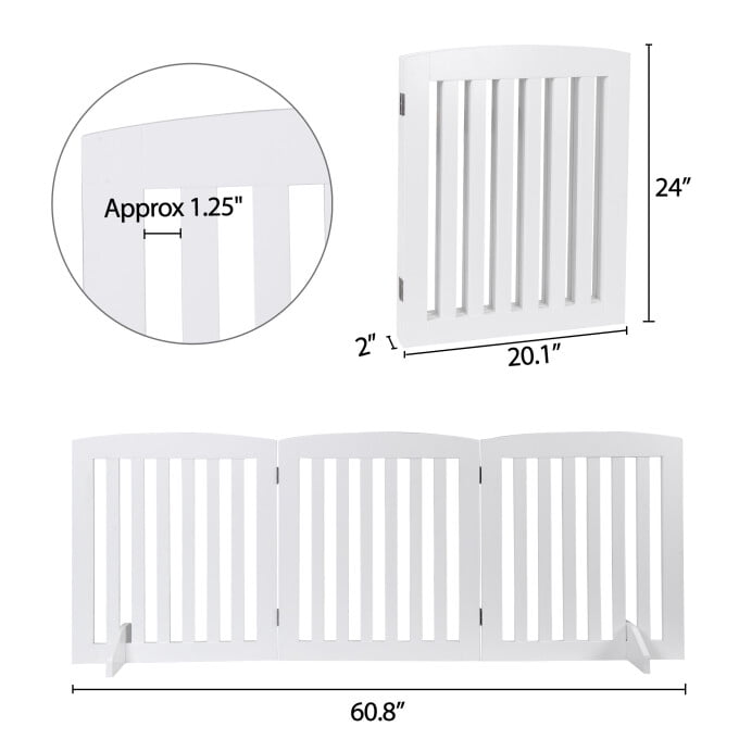 ZENY 24 Inch Pet Dog Gate 3 Panels for Dog Cat Baby, Wooden Dog Door Pet Fence for Doorway, Stairs, Entryway White