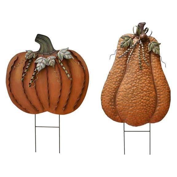 Metal Pumpkin Stake Fall Yard Sign Autumn Harvest Outdoor Pumpkin Lawn Ornaments Garden Yard Decor for Fall Thanksgiving Outdoor Decorations (30" H,26" H, Orange)