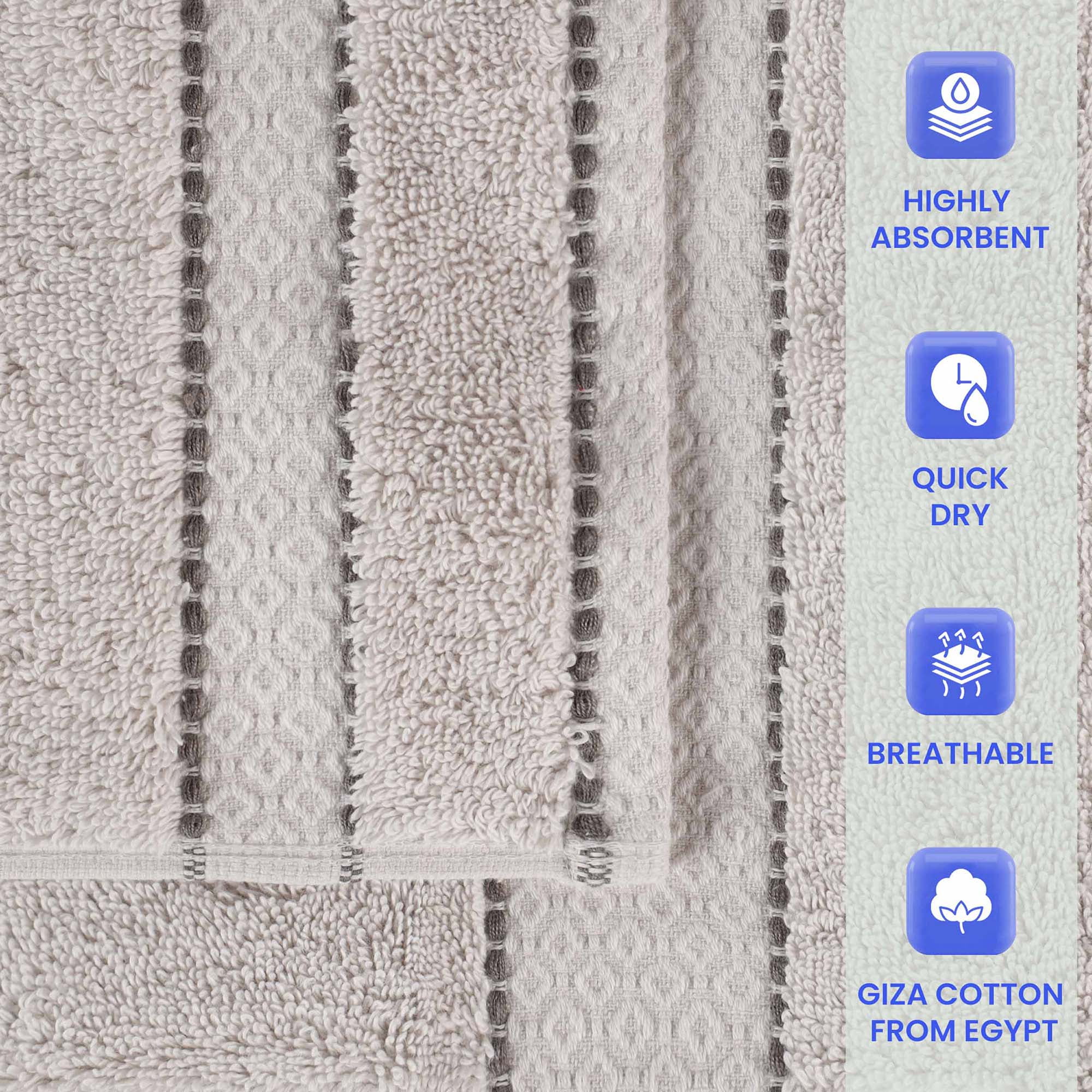 Superior Niles Giza Cotton 6 Piece Towel Set, Egypt Produced Soft Towels, Platinum
