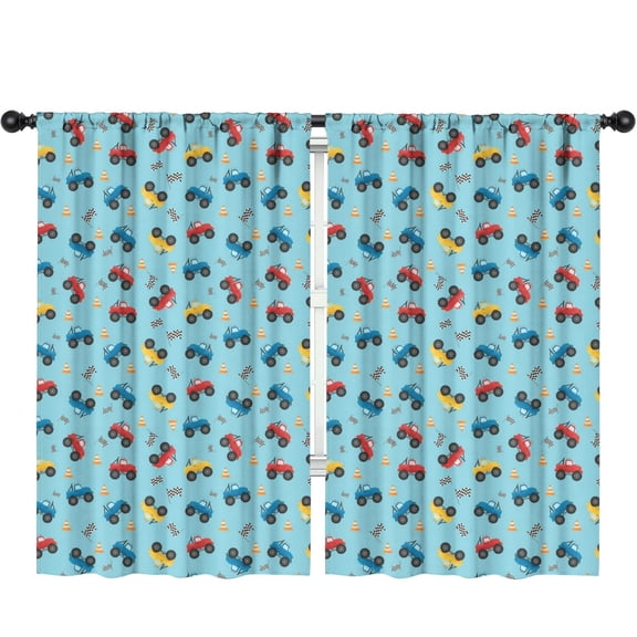 Blackout Kids Curtains,Monster Cartoon Truck Blue Pattern Children's Insulated Curtains Set Of 2,Bedroom Essentials,Toddler Room Decor 52"x84"