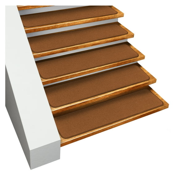Set of 12 Skid-Resistant Carpet Stair Treads - Toffee Brown - 8 Inches X 23.5 Inches