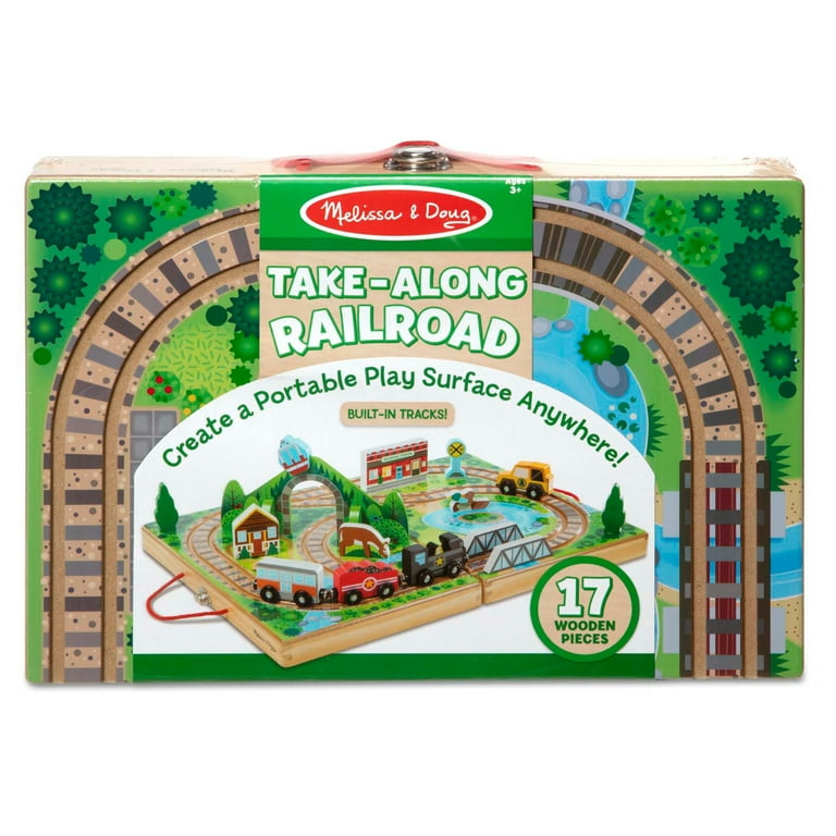 Melissa Doug 17 Piece Wooden Take Along Tabletop Railroad and Trains for Kids and Toddlers 3
