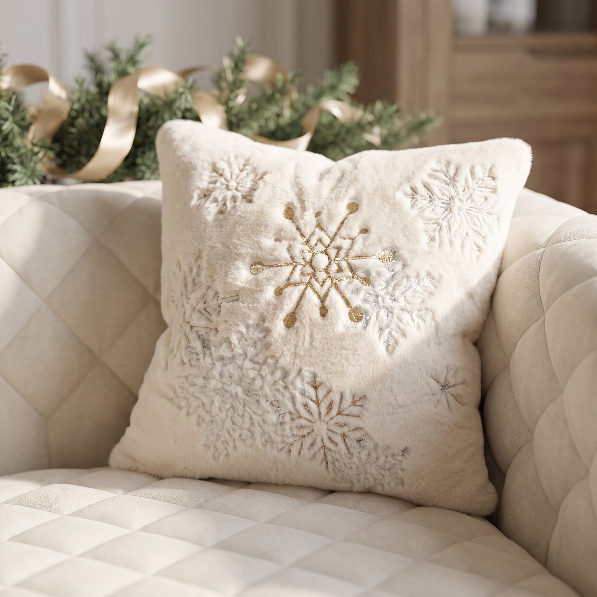 Unique Bargains Plush Embroidered Throw Pillow Cover Cushion Case Snowflakes 18"x18"