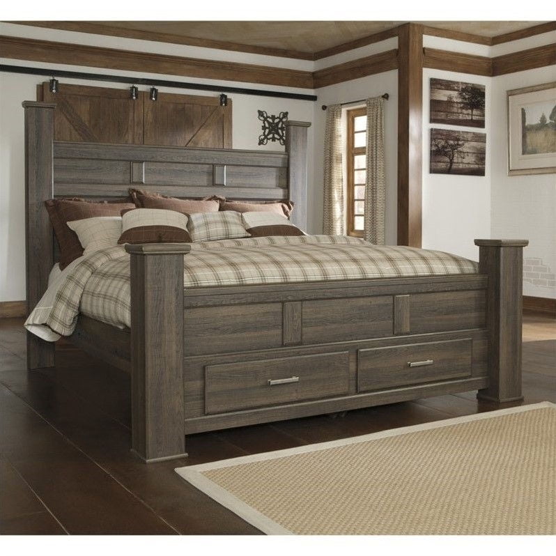 Signature Design By Ashley Furniture Juararo Poster Bed Storage Bed In Dark Brown Walmart Com