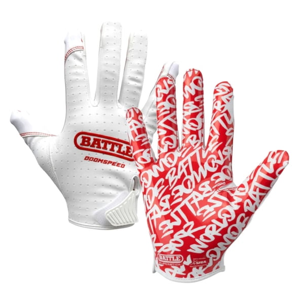 Battle Sports Youth "Lux" Doom Speed Receiver Football Gloves, White/Red - Large