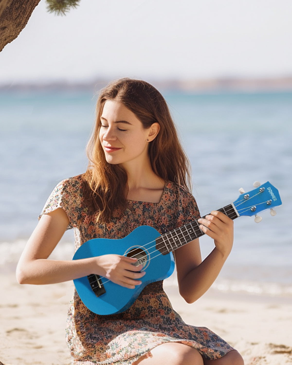 Donner Soprano Ukulele Beginner Kit for Kid Adult Student with Online Lesson 21 Inch Ukelele Bundle Bag Strap String Tuner Pick Polishing Cloth, Rainbow Series-Blue Color DUS-10B