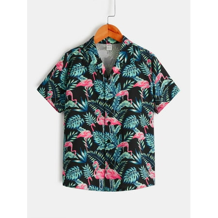 

Short Sleeve Boys Tropical Flamingo Print Shirt S221905X Multicolor 8Y(50IN)